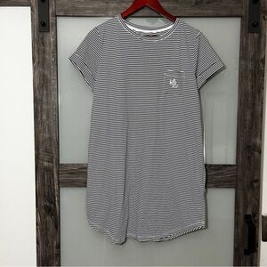 Lauren Ralph Lauren Navy and White Striped Shirt Dress Monogram Pocket Medium